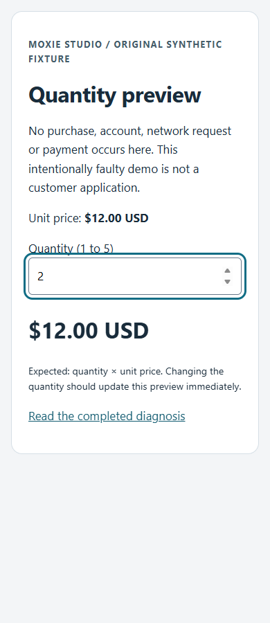 Synthetic quantity 2 with the incorrect total of 12 dollars